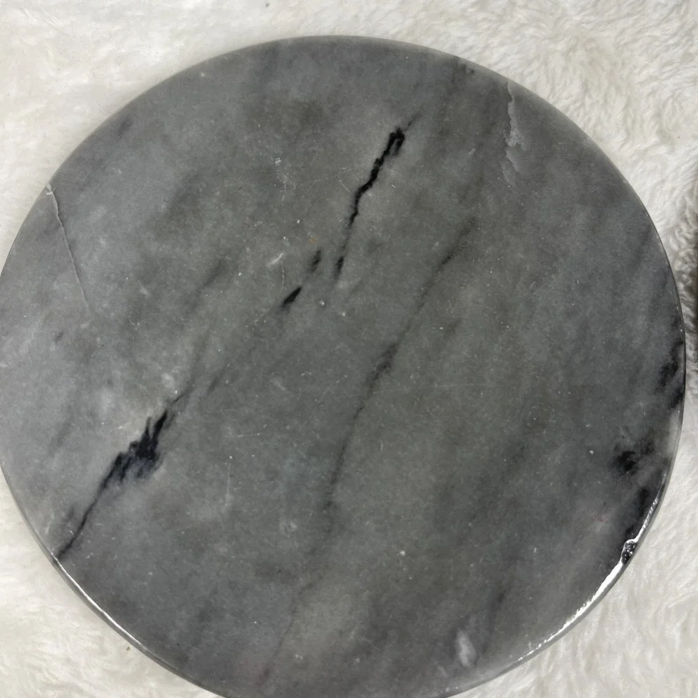 Natural Stone Gray Marble Round Coaster Set 6 w/ Holder Contemporary Red Felt